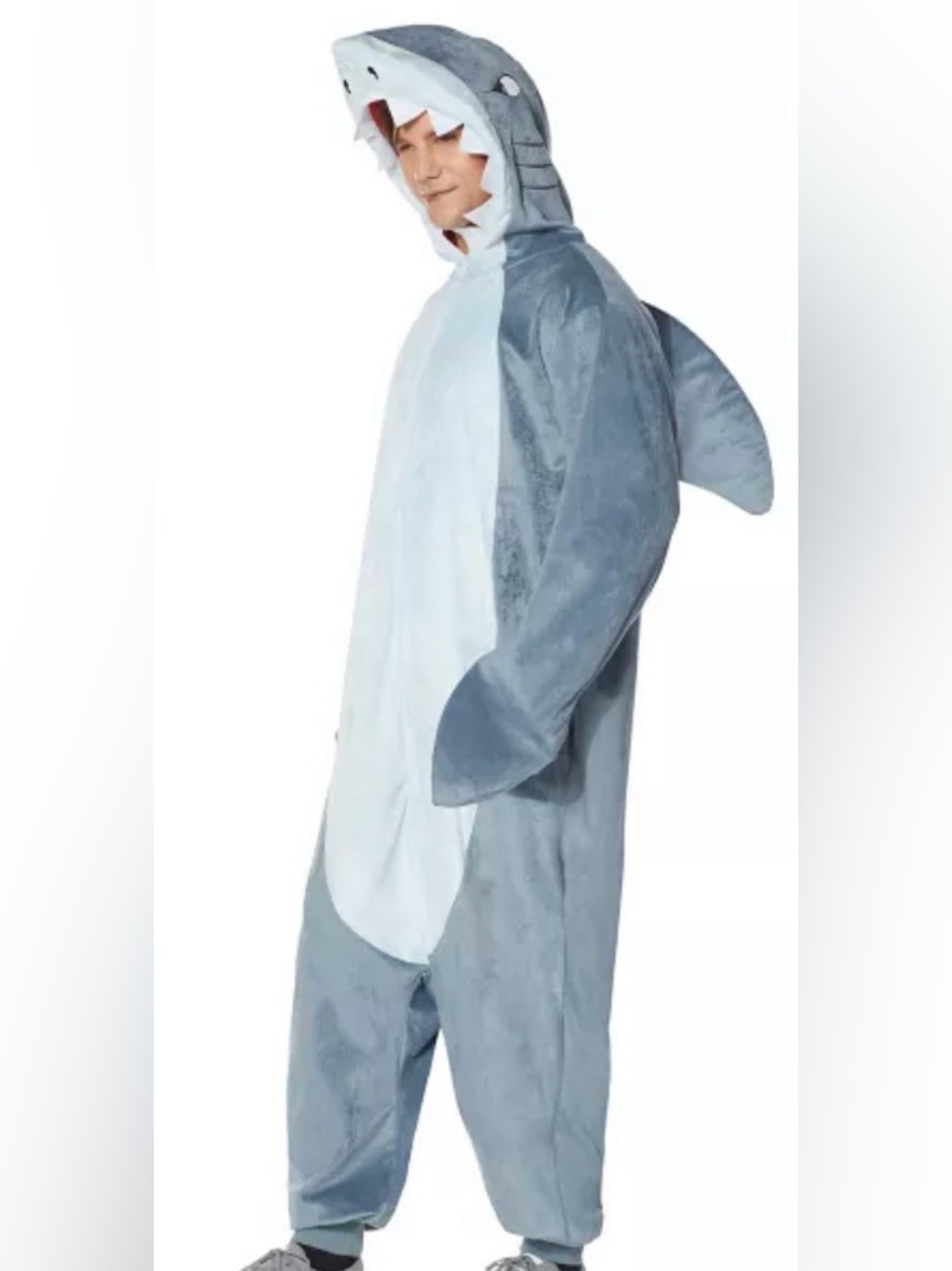 Plush Shark Onesie - Light Gray & White